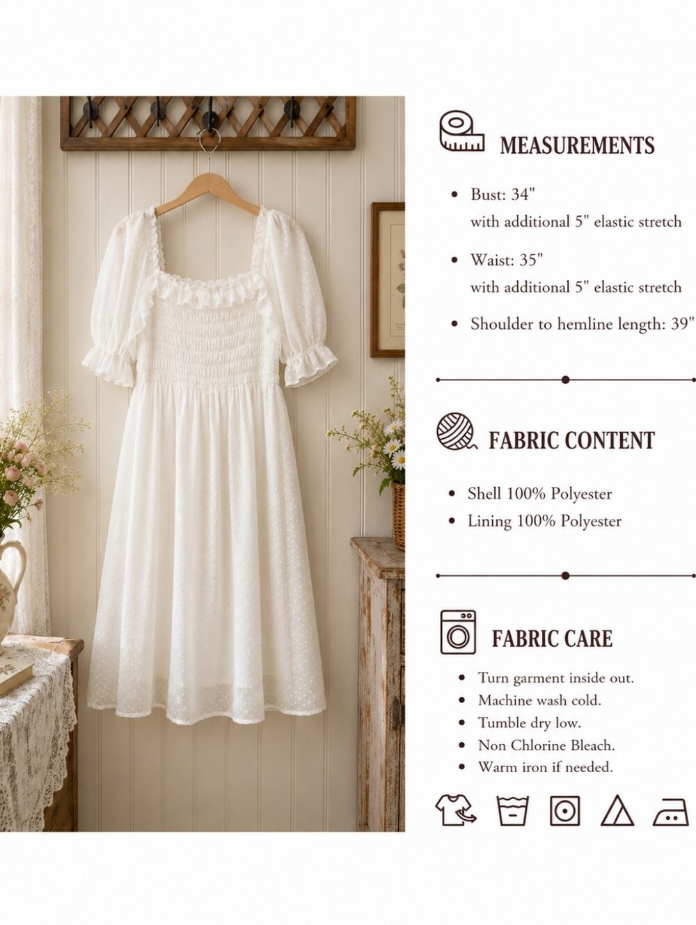 INDIGO ROSE | White Swiss Dot Smocked Puff Sleeve Midi Dress | Size 2X - Picture 6 of 7